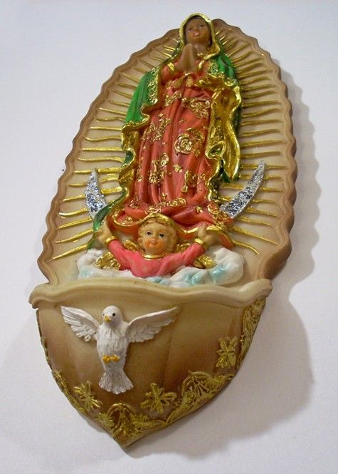 Virgin Our Lady of Guadalupe Holy Water Font for Wall