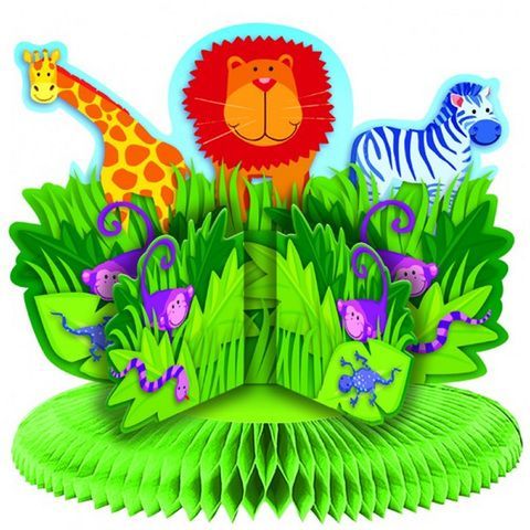 Party Decoration Jungle Theme Wild Kingdom Centrepiece Green Grass