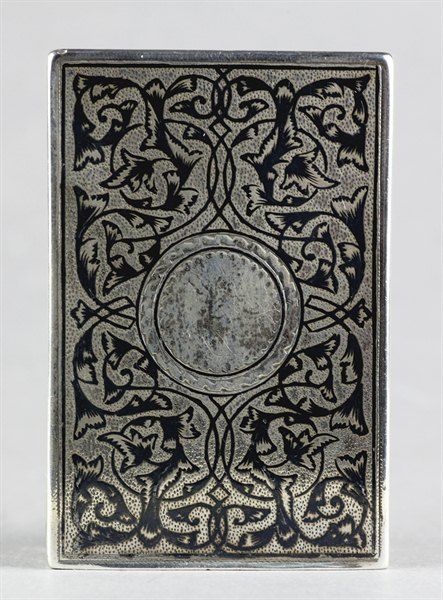Imperial Faberge Russian Silver Match Box Cover with Niello Designs