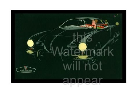 VW Volkswagen Black Karmann Ghia Canvas Art Poster