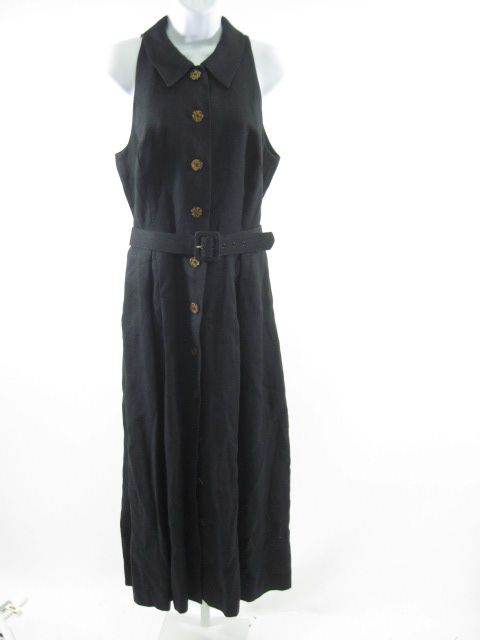 Kelly Graham Black Sleeveless Belted Linen Dress Sz 10