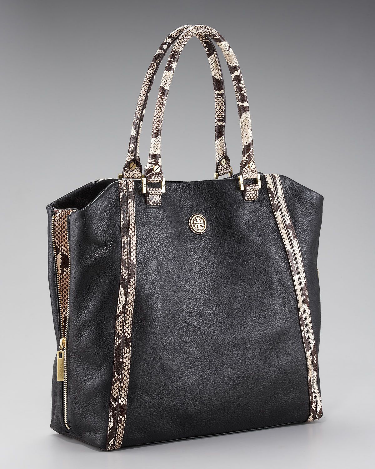 New Tory Burch Kellan Python Black Leather Tote Bag $550 Large s