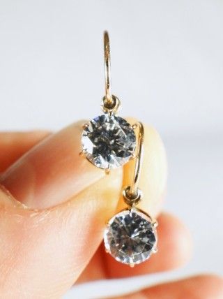 Antique Estate 2cts White Sapphire 14kt Gold Earrings