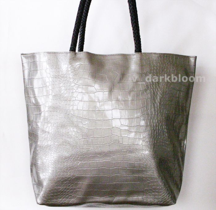  CROC TOTE BAG PURSE HANDBAG *SILVER* NWT 