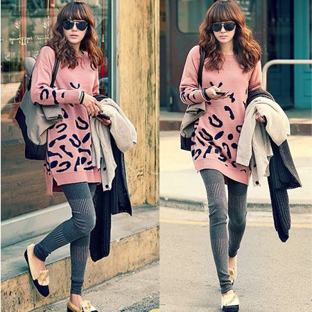 Sweater Leggings Women Winter Warm Kintted Knit Tights with Rib Korean