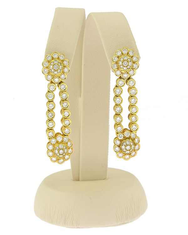 Estate 18kt Yellow Gold Diamond Dangle Ladies Earrings