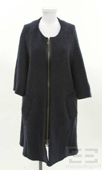 Lana Bilzerian Blue Black Wool Zip Front Coat