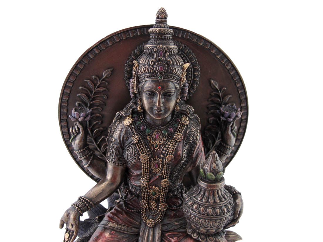 Bronzed Seated Lakshmi Hindu Goddess Statue