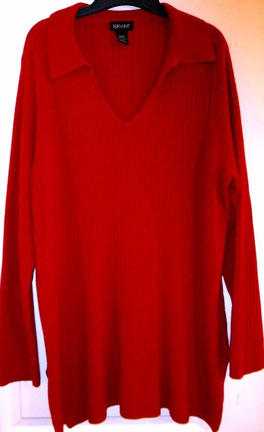 Lane Bryant Rich Deep Red Nice Collar Long Sweater 22 24 2X