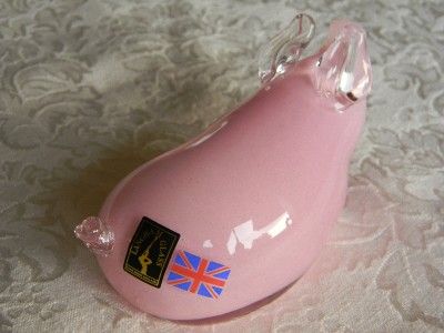 Langham Glass England Pink Pig Paperweight Signed 2½ x 4¾ Excellent