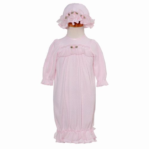 Laura Dare Preemie Baby Girls Pink Ruffle Gown and Hat Outfit