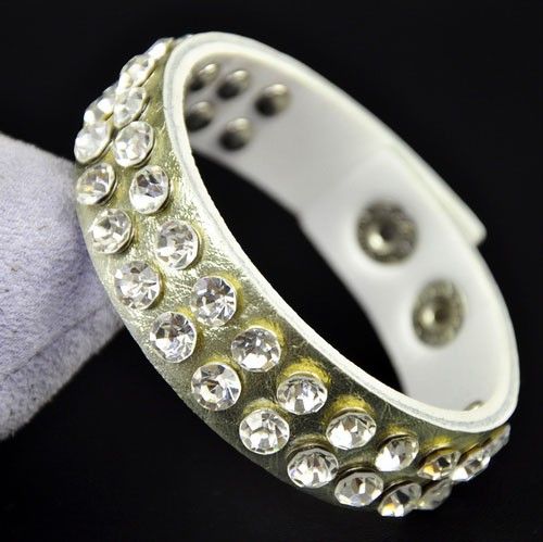 Band Double Rhinestone Studs PU Leather Bracelet Wristband