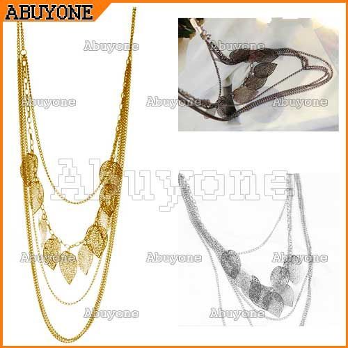 Fashion Bohemia Multi Layer Leaves Leaf Necklace 3 Colors