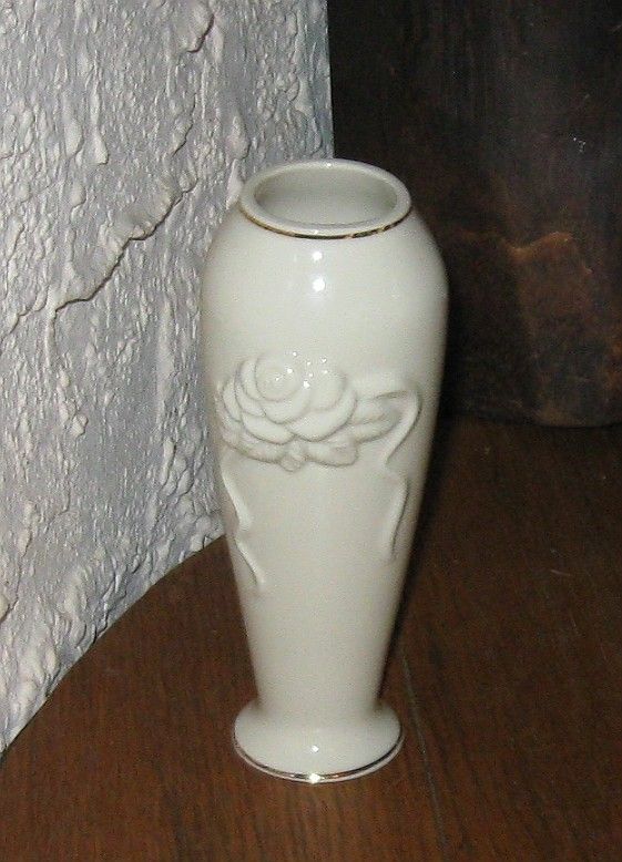 Lenox Vase Raised Design Flowers Gold Trim