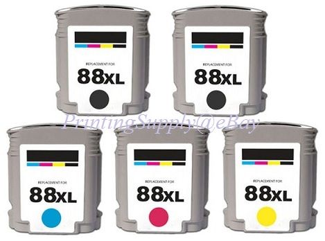 5PK 2 BK & 3 COLOR HI YILED INK FOR HP 88XL OfficeJet Pro K5400 K550