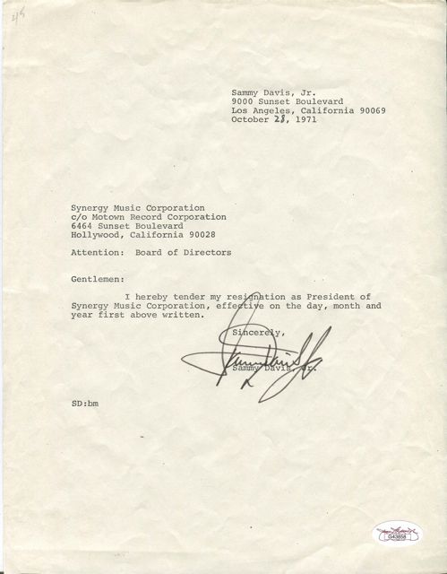 Davis Jr Signed Motown Record Resignation Letter JSA Product Image