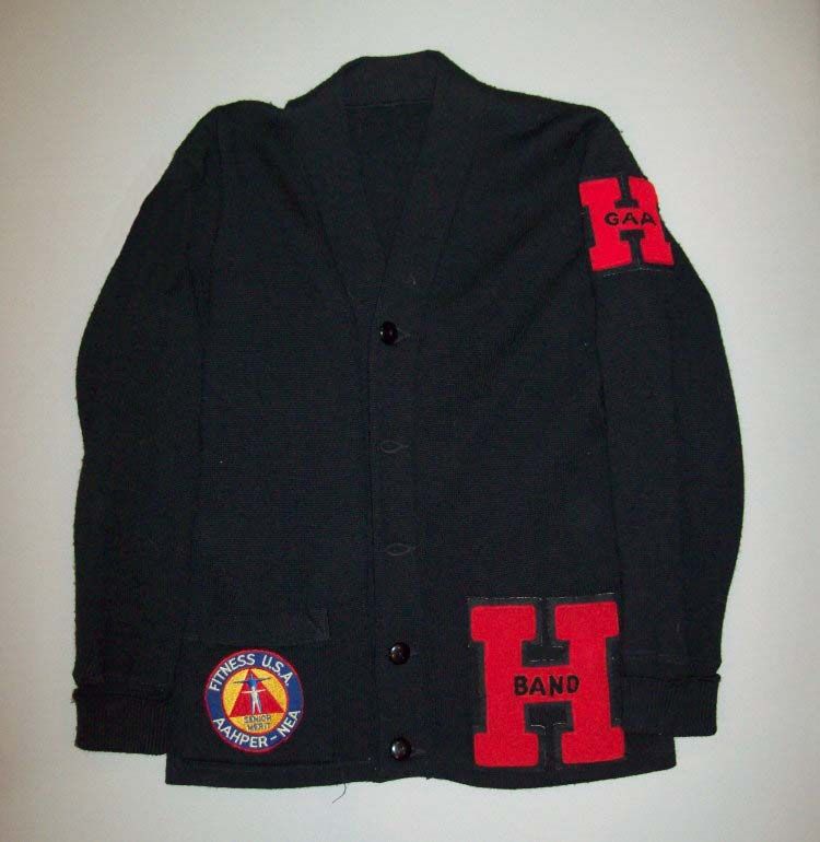 OLD VTG 1950s BLACK WOOL SCHOOL LETTERMAN SWEATER W/ ORIGINAL PATCHES