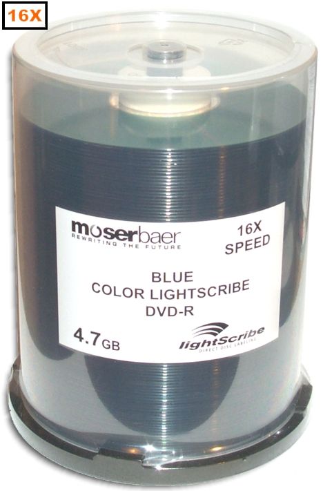 100 Pak Blue Color Lightscribe MBI 16x DVD RS