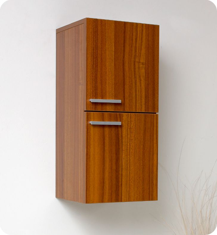 Fresca Teak Bathroom Linen Cabinet w 2 Storage Areas