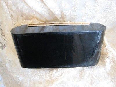 Vtg Lucite Bakelite Box Purse Black with Rhinestone Decorations Cute