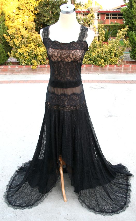 Max Azria $1200 Black Pageant Formal Evening Gown L