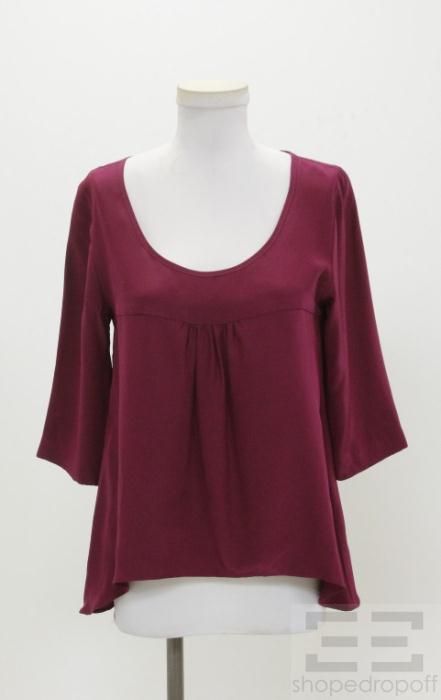 Loeffler Randall Magenta Silk 3 4 Sleeve Blouse Size 6