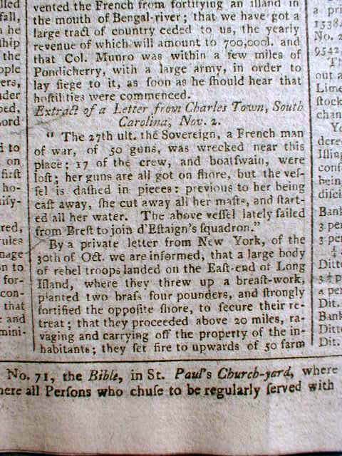 War Newspaper American Rebels Attack on Long Island New York