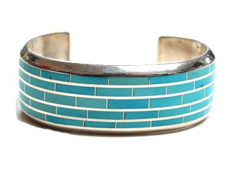 Larry Loretto – Beautiful Silver Turquoise Inlay Cuff