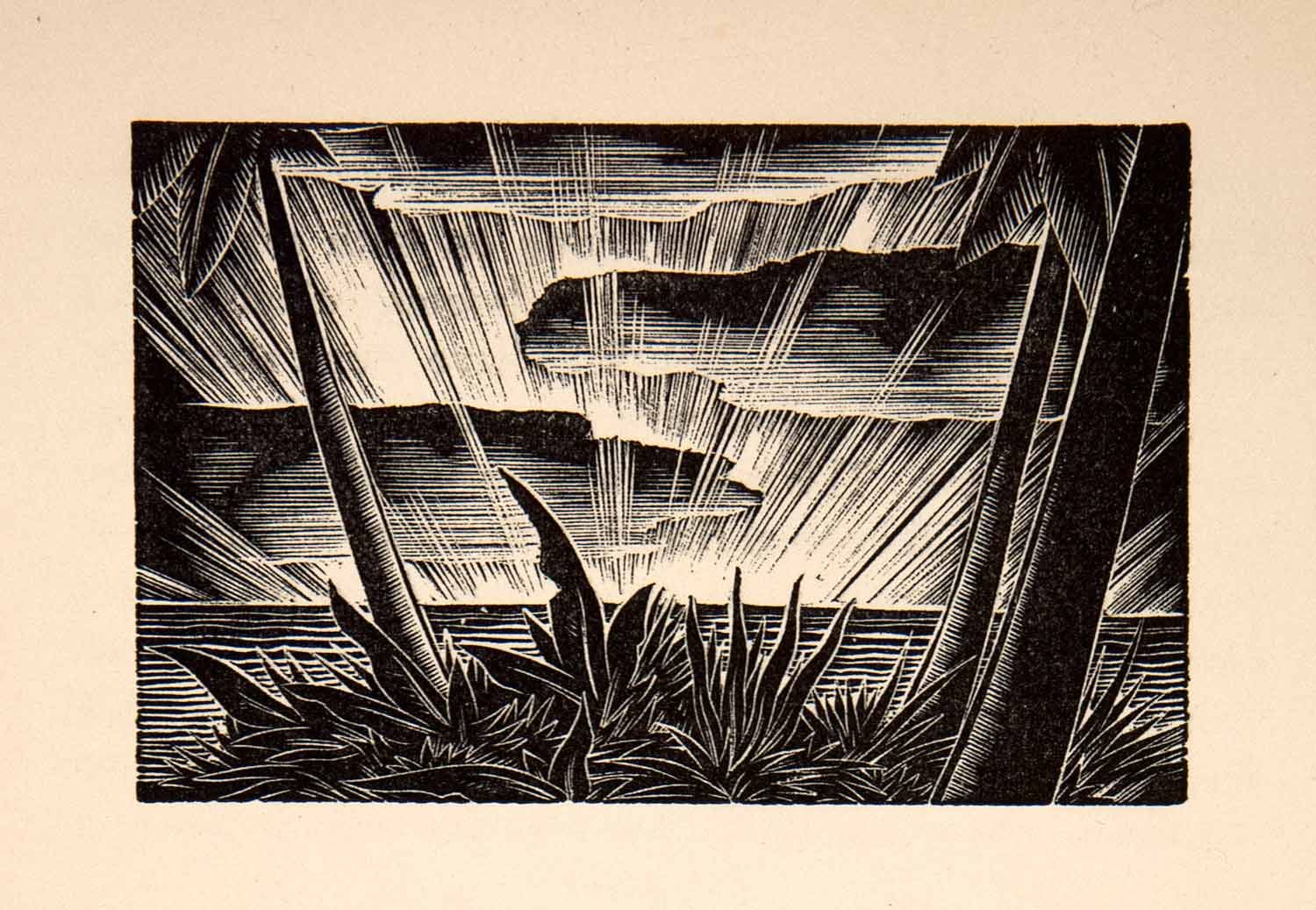 1930 Woodcut Lynd Ward Ocean Harbor Coast Landscape Pacific Oceania