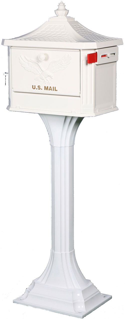PED0000W White Cast Aluminum Pedestal Mailbox with Post