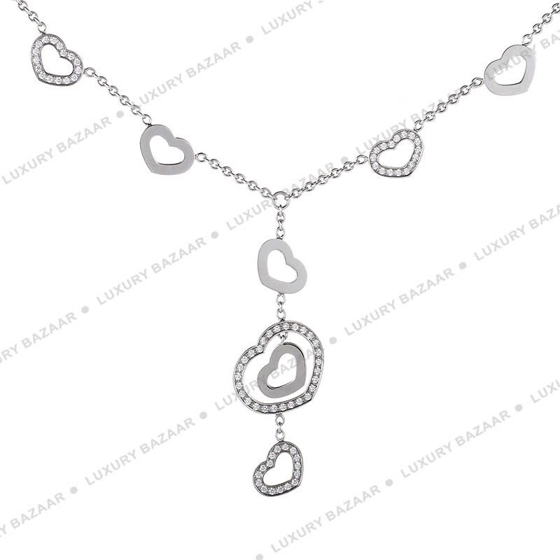 Chopard 18K White Gold Diamond Open Heart Charm Necklace
