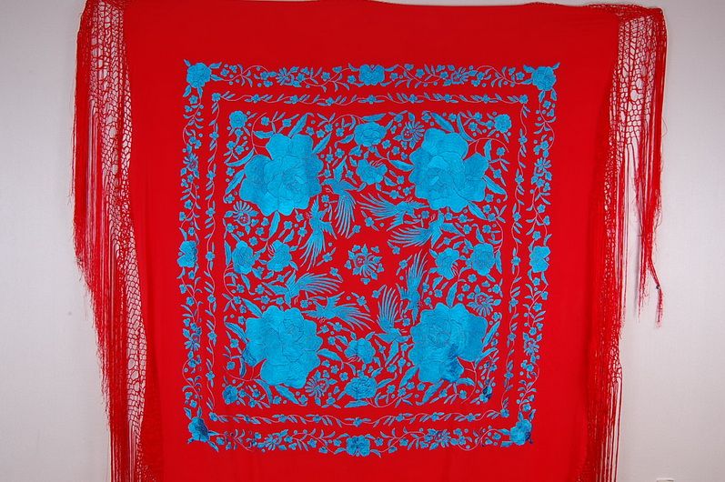 True Flamenco Red Turquoise Piano Shawl Manton