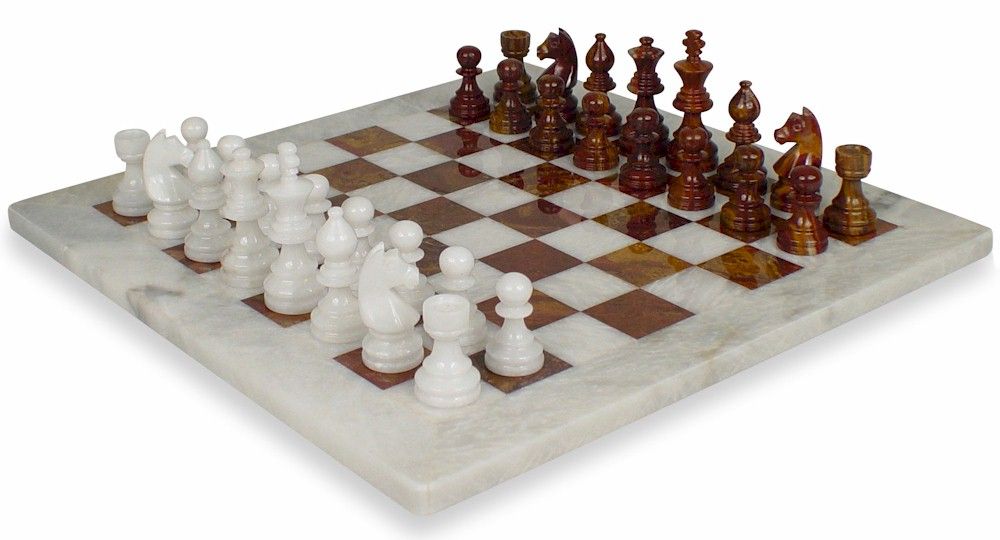 Staunton Marble Chess Set Red White 16