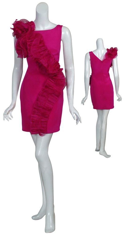 Marchesa Notte Magenta Silk Ruffle Cocktail Evening Dress 0 New