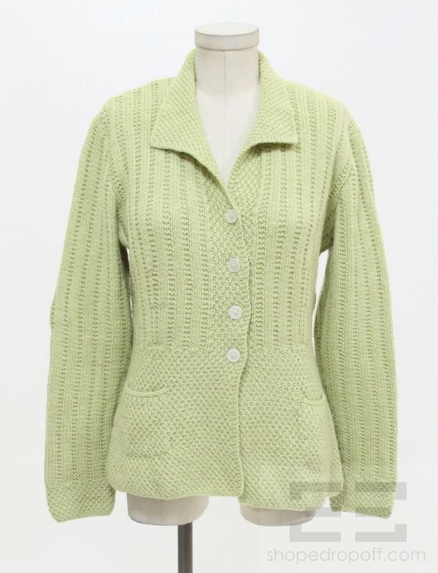 Marion Foale Green Knit Button Front Long Sleeve Cardigan