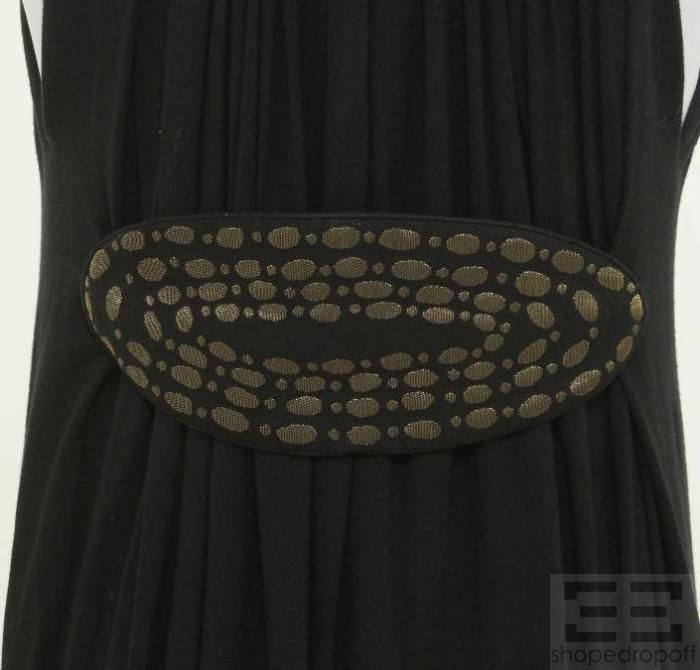 Martin Grant Black Jersey Knit & Gold Jacquard Sleeveless Dress Size