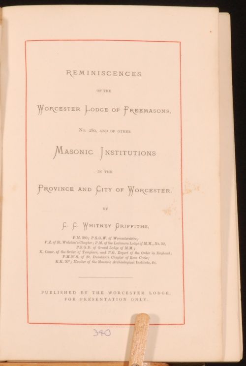 scarce record of the Masonic Provincial Grand Lodge of Worcester