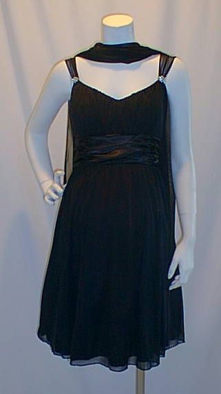 All Black Cocktail Satin Sash Rhinestone Pins Maternity Dress