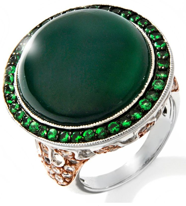 Tsavorite & White Sapphire Sterling Silver & Rose Vermeil Ring Size 7