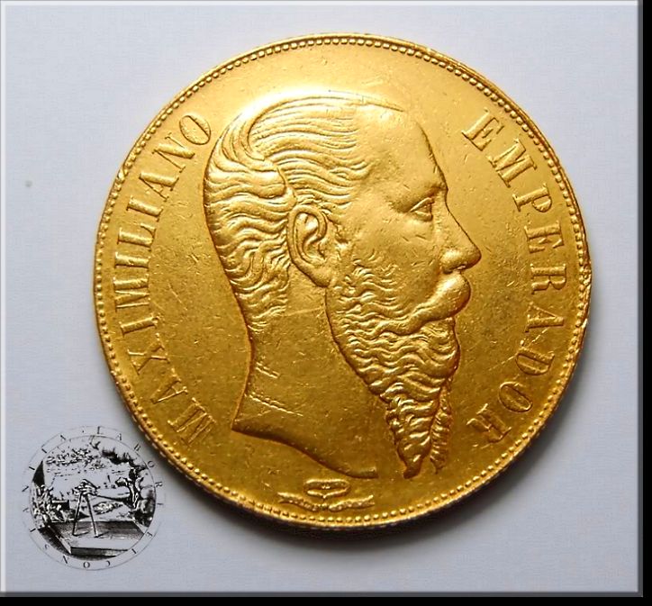 Mexico Maximilian I 20 Pesos 1866 MO Gold Lar 371