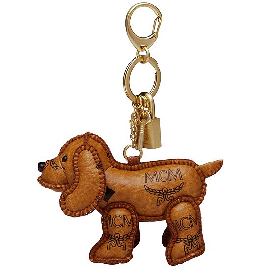 MCM Dog Cognac Visetos Key Chain Holder Ring Hand Made New MYZ9AVI02CO