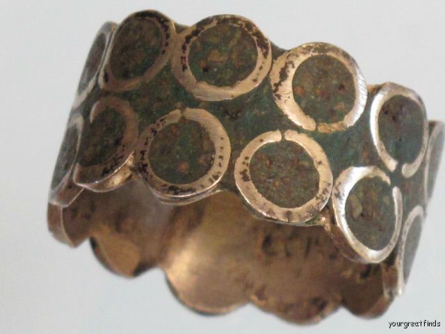Vintage Mexican Taxco Sterling Silver Chip Mosaic Band Ring 3 Eagle