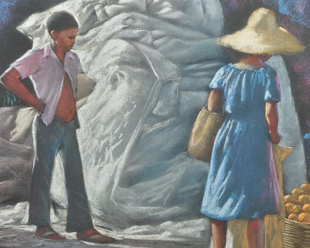 Pastel Drawing Hilario Rodriguez Mercado Market Dominican