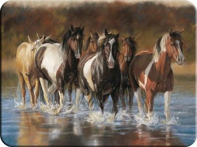 Horses Rush Hour Tempered Glass Art Cutting Board by Rivers Edge