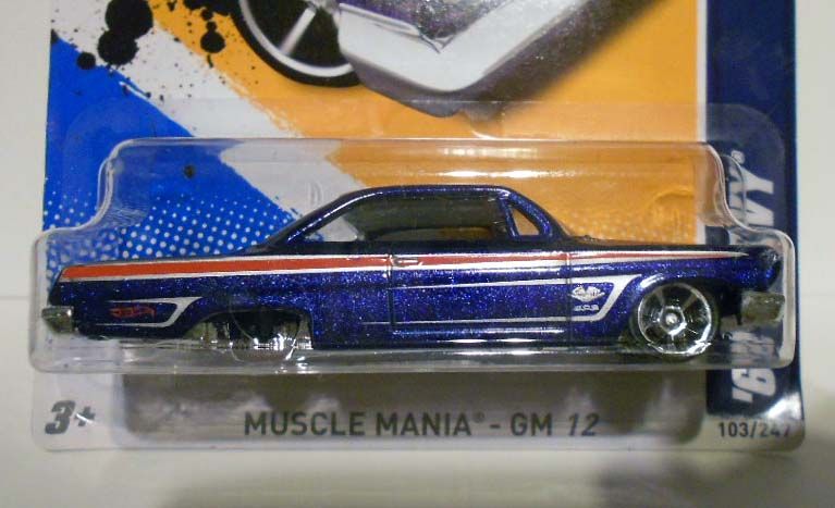 Hot Wheels 2012 103 Muscle Mania GM 62 Chevy Error Car No Back Wheels