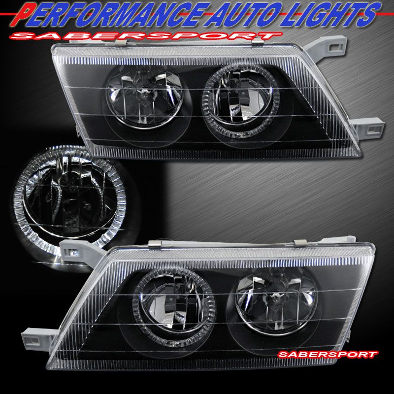 1995 1998 NISSAN SENTRA BLACK HOUSING HEADLIGHTS W/ HALO RIMS