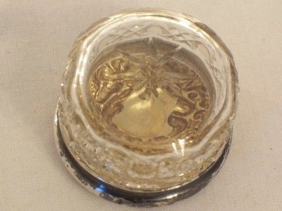 Antique Silver Topped Cut Glass Sewing Needle Box Pin Trinket Box