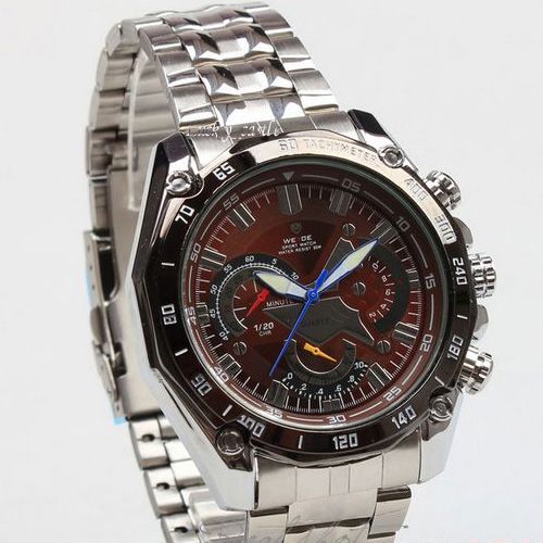 Brand New Fashion Darker Brown Dial Mens Steel Band Japan Quartz