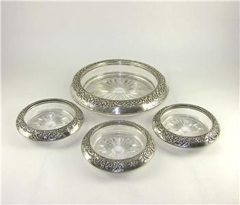 Whiting Sterling Silver Repousse Wine Coaster Set 3 Piece