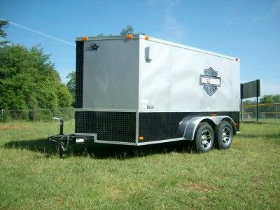 7x12 Double Motorcycle Enclosed Trailer w Harley Davidson Decals Blk